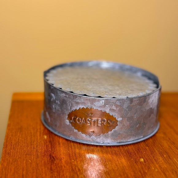 Fiddle + Fern Galvanized Coasters and Caddy - Picture 1 of 5